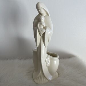 Vintage White Ceramic Mary Baby Jesus Vase Statue Catholic Devotional Art Decor